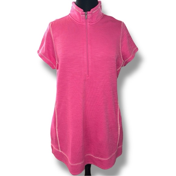 NWT TOMMY BAHAMA Tobago Bay Half-Zip Short-Sleeve Dress - XL Pink Ruffle - Picture 2 of 14